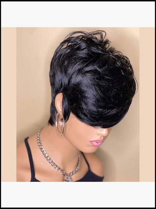 Short Pixie Cut Wig Heat Resistant Synthetic Hair Adjustable Cap Daily Wear